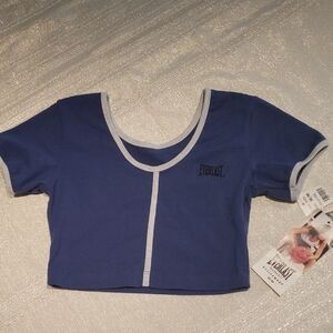 Everlast WOMAN Short Sleeve Crop Top Tee Cotton Blend Indigo Blue USA made